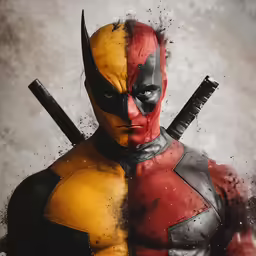 a close up of a deadpool painted in yellow and black