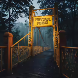 a yellow sign over a bridge that reads ceremonial iron animal
