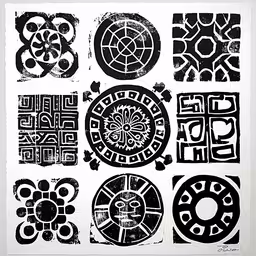 black and white drawings on a wall in a room,many different designs on white paper