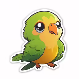 a bird sticker with a sad looking face