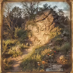 a very old and artistic photo shows a mountain side