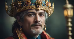 a man with long hair wearing a crown