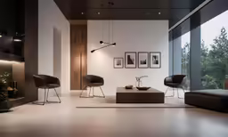 an open plan living room with minimal furnishings