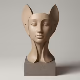 a statue with its face turned and head up