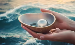 a person holding out a bowl with two balls