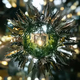 the sun shines brightly through a green object