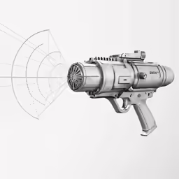 a drawing of an automatic gun that can be viewed through a circle