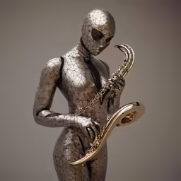 a woman is holding a saxophone with her hands