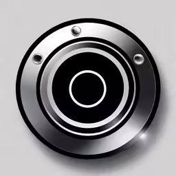 the circular metal button is shown on the grey background