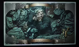 an old man sitting in an army fatigues
