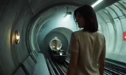 woman with back turned looking down at train track