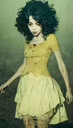 an image of a woman with long hair dressed in yellow
