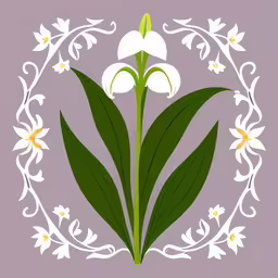 this is a white flower with leaves on it,three white flowers with leaves and flowers around them
