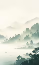 this is an image of a foggy mountains in the air