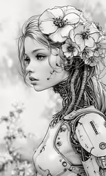 a drawing of a woman with flowers in her hair