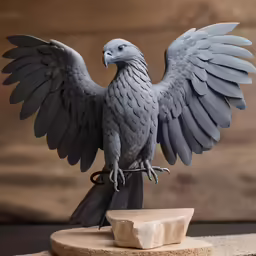 a black and white bird with wings extended on a rock