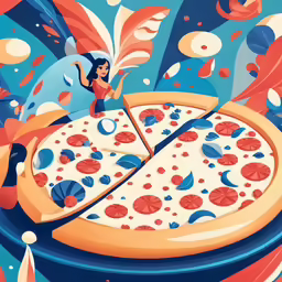 a pizza is cut into slices with a person standing on it