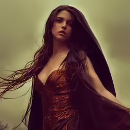 a young woman with brown dress posing for the camera