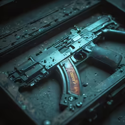 an ak45e is seen inside of its case