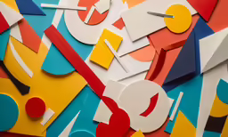 a clock is displayed in front of a multi - colored backdrop