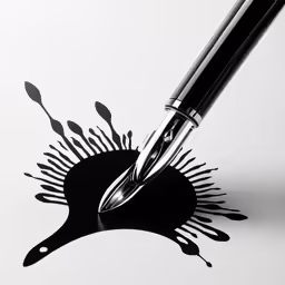 a fountain pen stuck in a black substance