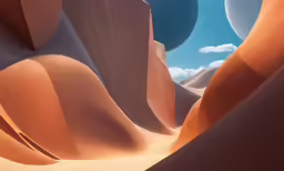 desert view with large orange rocks and clouds