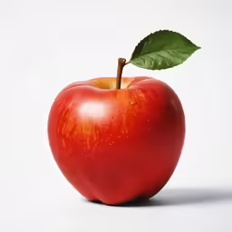 an apple with one leaf resting on it