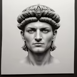 a graphite drawing of a man with a hat and hairdow