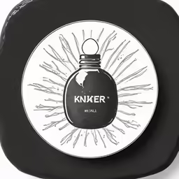a black bag with an image of a round bottle