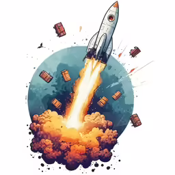 an illustration of an launching rocket, with a rockethead coming out of it