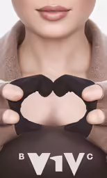 woman showing breast, breasts and gloved arms with text b v c on top