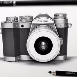 a pencil drawing of an antique camera