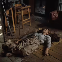 a little girl is laying on the floor