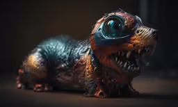 a statue of a dog with a massive eyes