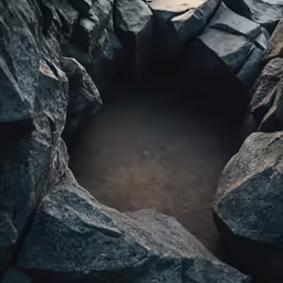 a circle of rocks in the ocean near the beach