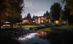 the house is next to a small creek