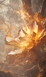 the fire breaks through the trees into bright flames