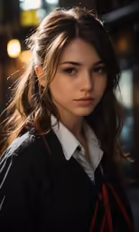 a beautiful young lady wearing a dress shirt and tie