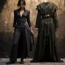 an image of a woman in black dress and robe