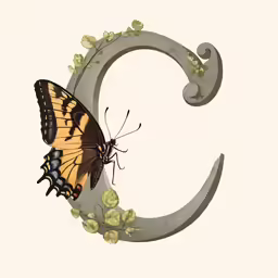 a brown and black butterfly sitting on the letter g
