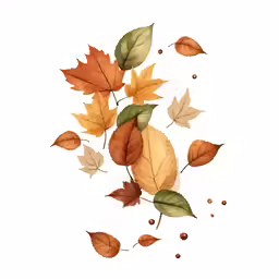 watercolor leaves and sand on white background