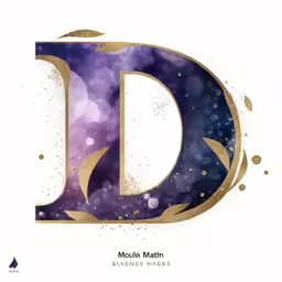 the letter d in gold and purple watercolor