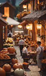 a street with a market place where several people are selling various types of goods