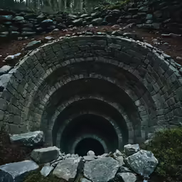 a very big stone tunnel in the woods