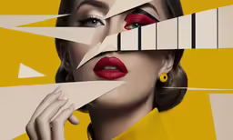 a collage of a woman with geometric shapes