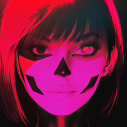 a woman wearing makeup in the dark with red eyes