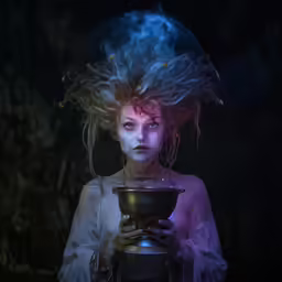a woman holding a pot has dyed hair in her hair