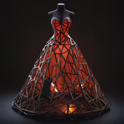 a dress designed from iron wires that has been turned into a lamp