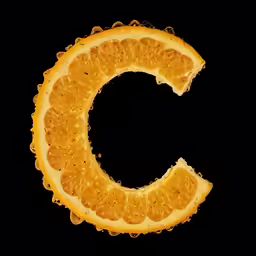 an orange slice in the shape of the letter c