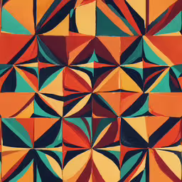 an orange, green, and black abstract painting of overlapping shapes,a painting that has been colored and arranged in different colors
